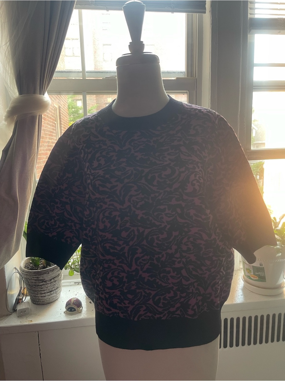 Dries Van Noten Black and Pink Floral Knit Tee - Picture 2 of 8